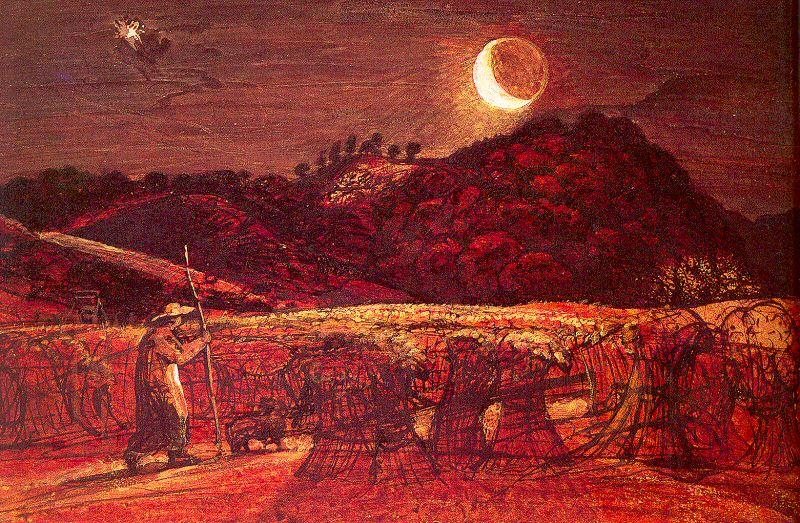 Palmer, Samuel Cornfield by Moonlight oil painting image